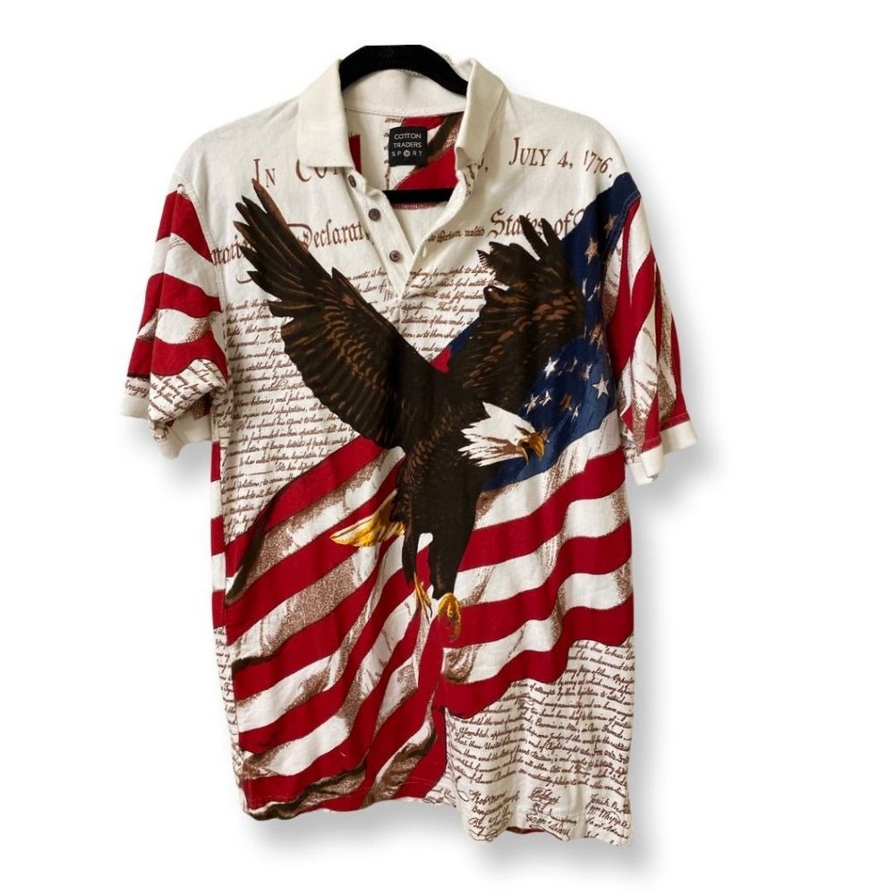 Cotton Traders Sport Patriotic Golf Polo Shirt Declaration Of Independence L